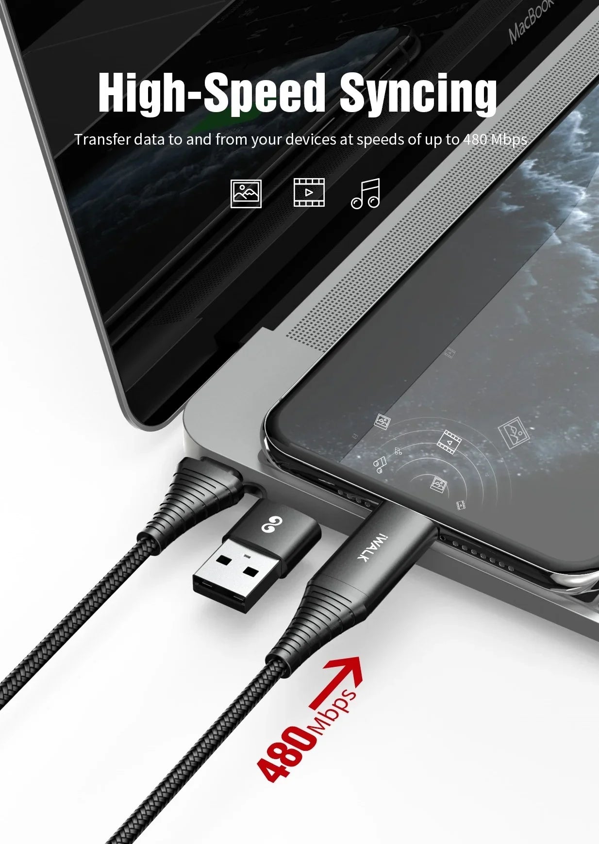 iWalk 60W 4in1 Twister Duo Cable 1M Cable - Black - Tashqila iWalk 60W 4in1 Twister Duo Cable 1M Cable - Black - Tashqila